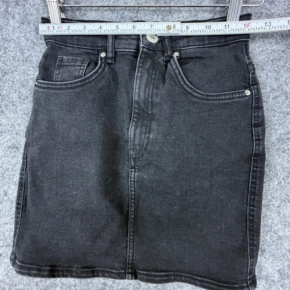 Zara Mini Skirt Womens XS Black Denim Fitted Career Indie Sleaze Grunge Rocker